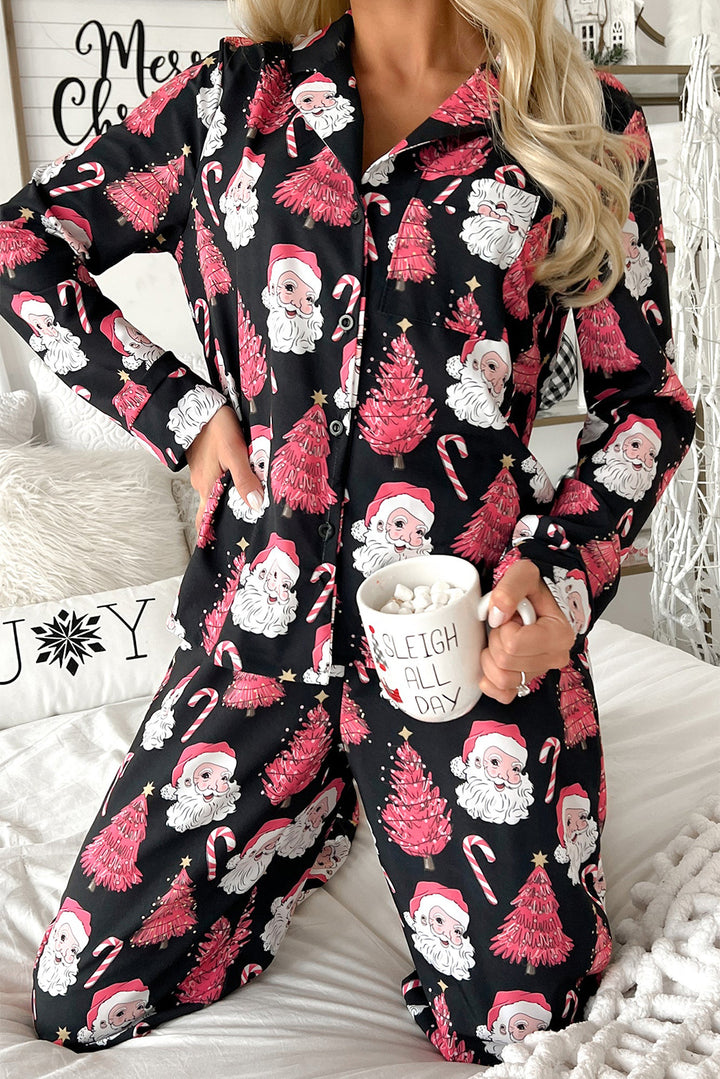 Womens Christmas Santa Printed Two Piece Pajamas Set