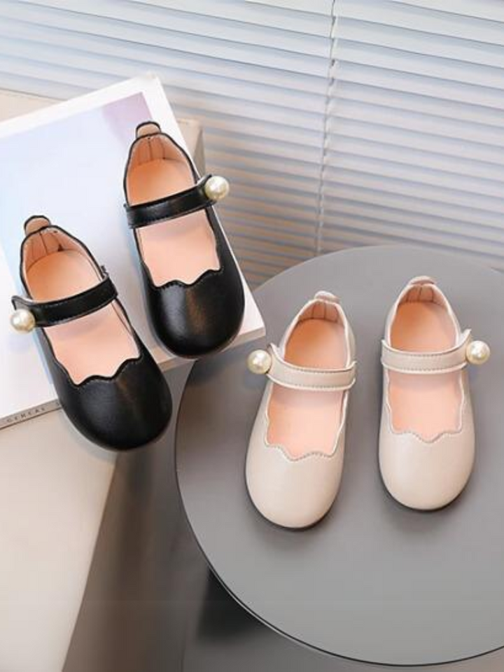 Girls Scalloped Mary Jane Flats with Pearl Detail By Liv and Mia