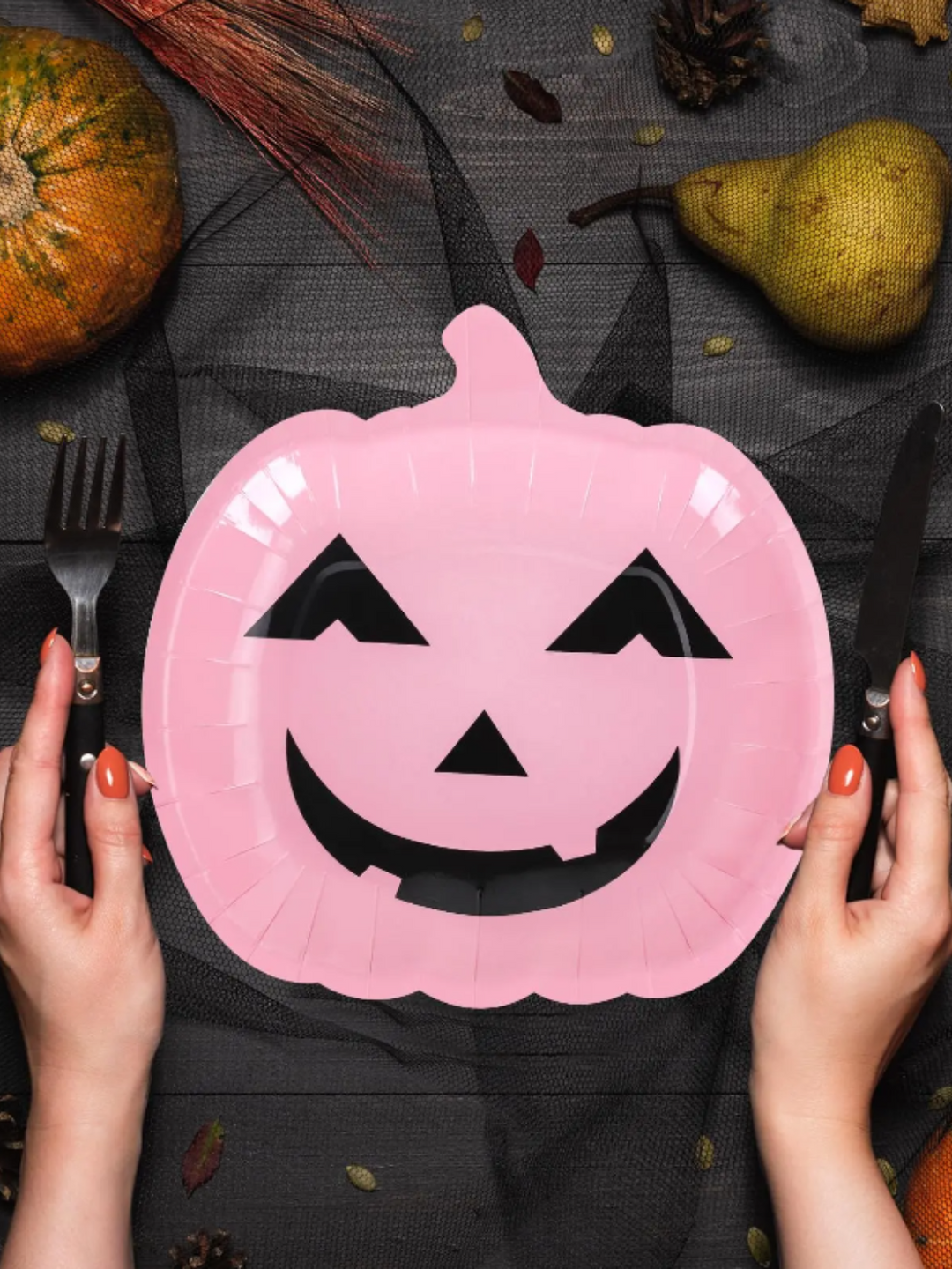 Pink Halloween Pumpkin 10 Piece Plate Set