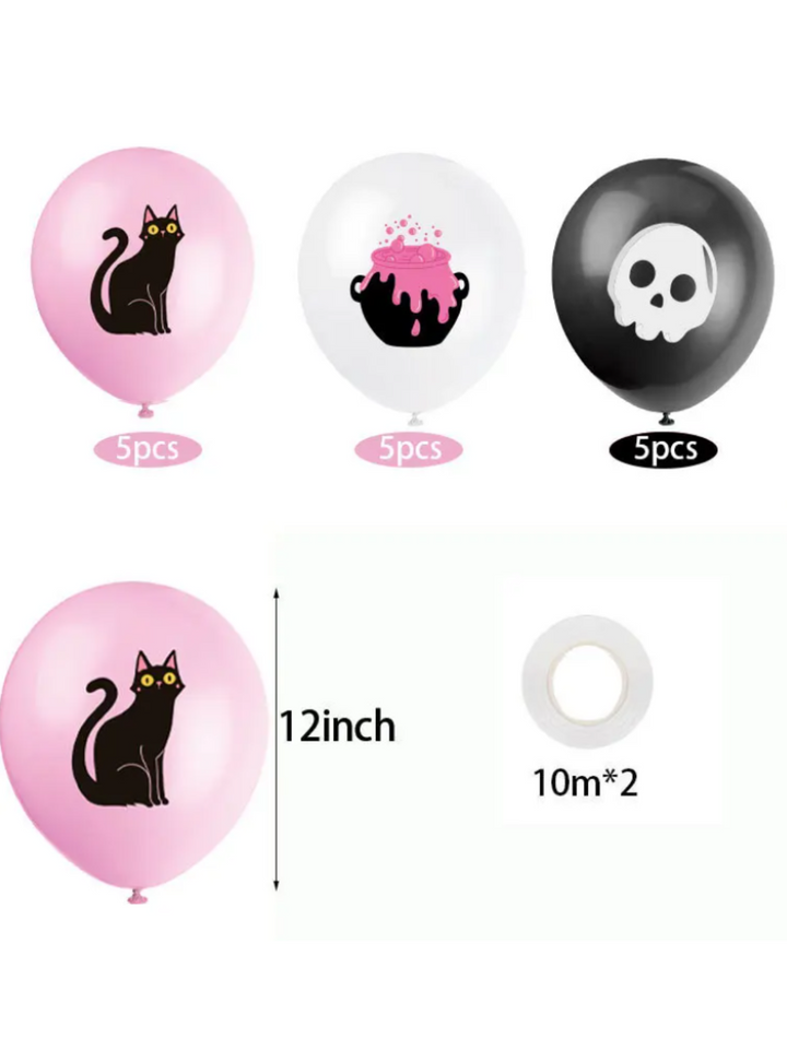 Pink Halloween Skeleton & Pumpkin Party Decoration Set