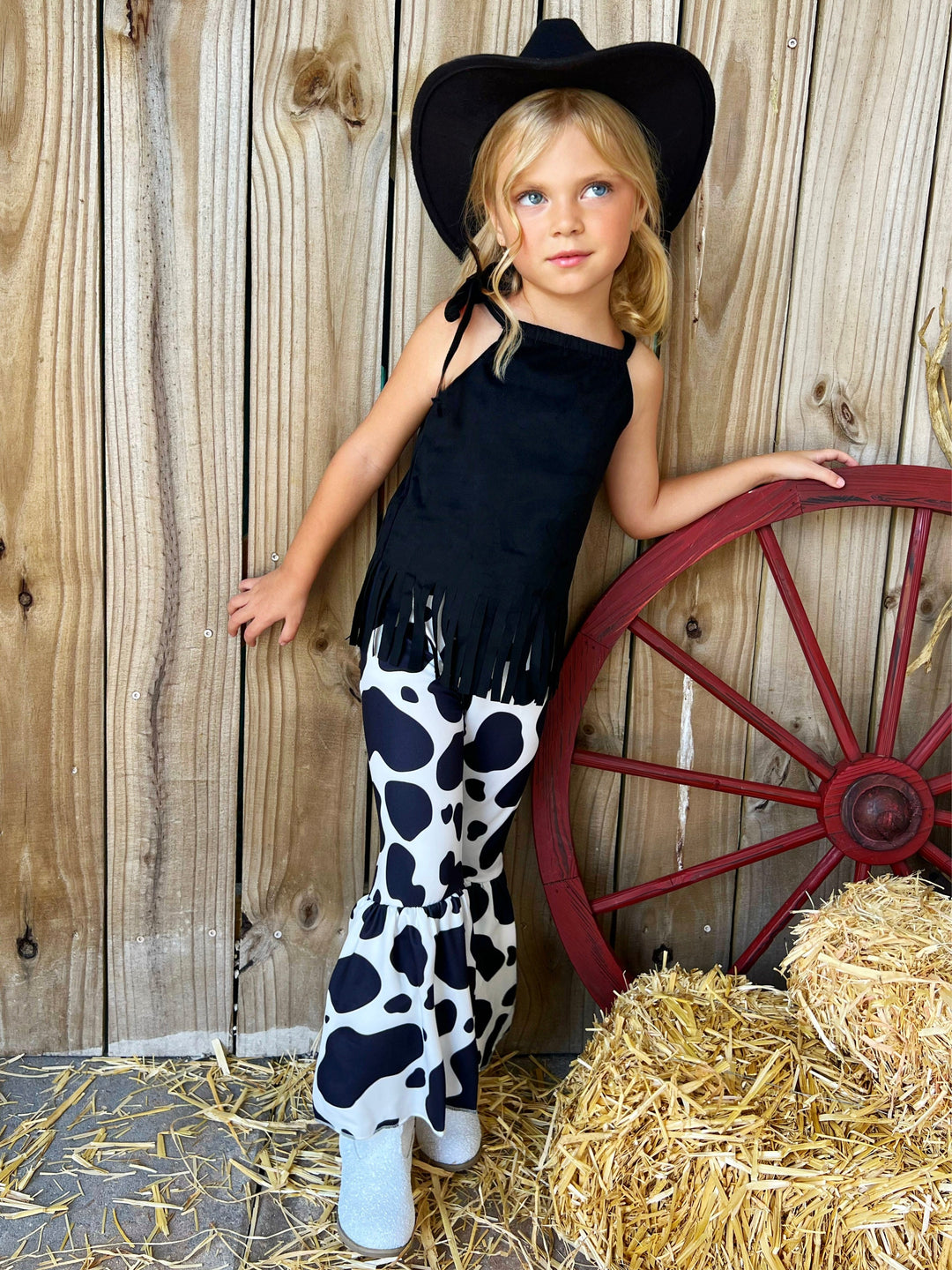 Cow Print Flare Pants Set | Cowgirl Fashion | Mia Belle Girls