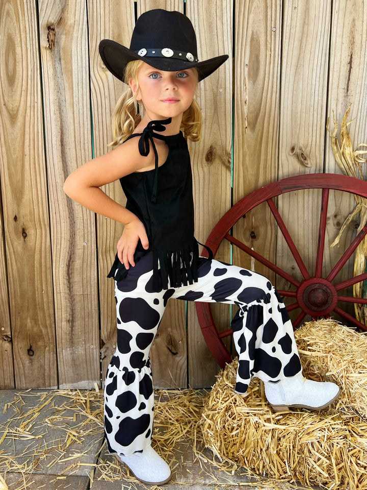 Cow Print Flare Pants Set | Cowgirl Fashion | Mia Belle Girls