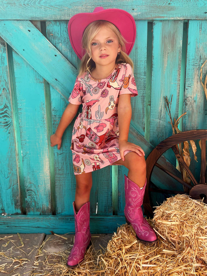 Daisies And Boots Cowgirl Print Dress