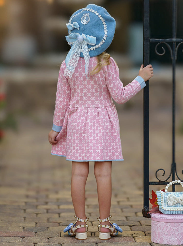 Girls Preppy Chic Dresses | Pink Monogram Knit Dress | Mia Belle Girls