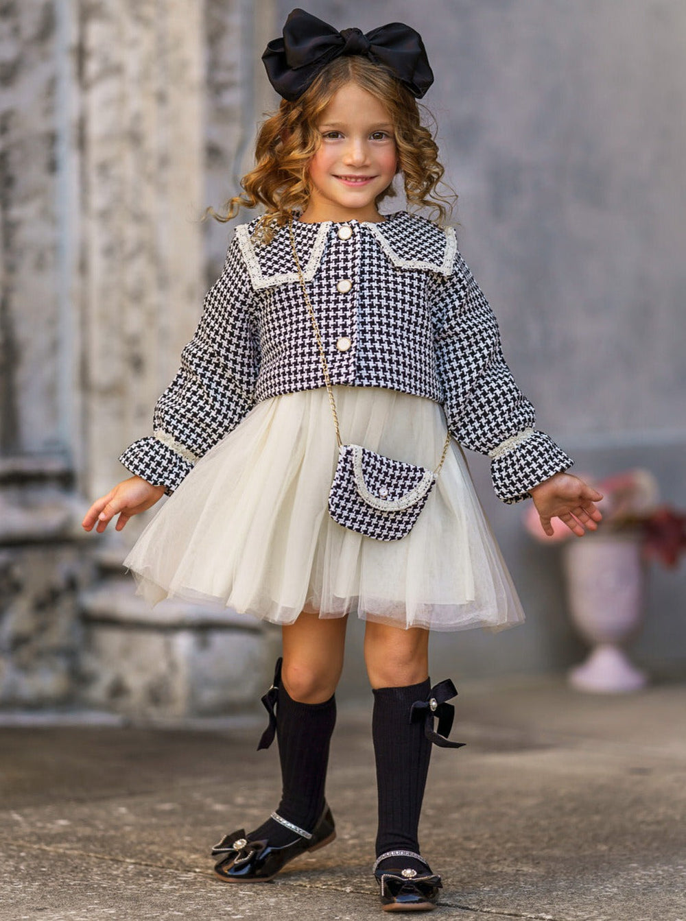 Preppy Chic Sets | Houndstooth Blazer & Dress Set | Mia Belle Girls