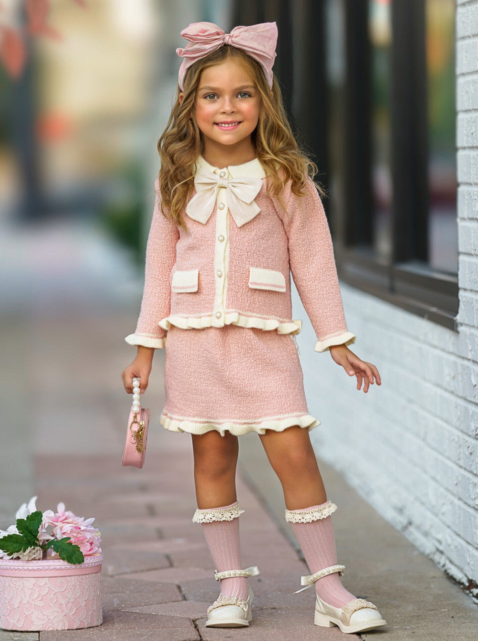 Mia Belle Girls Fall Pink Knit Sweater & Skirt Set | Toddler Outfits