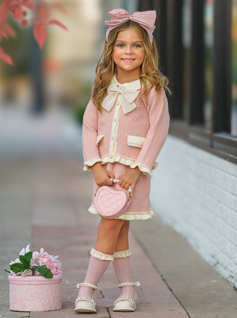 Mia Belle Girls Fall Pink Knit Sweater & Skirt Set | Toddler Outfits