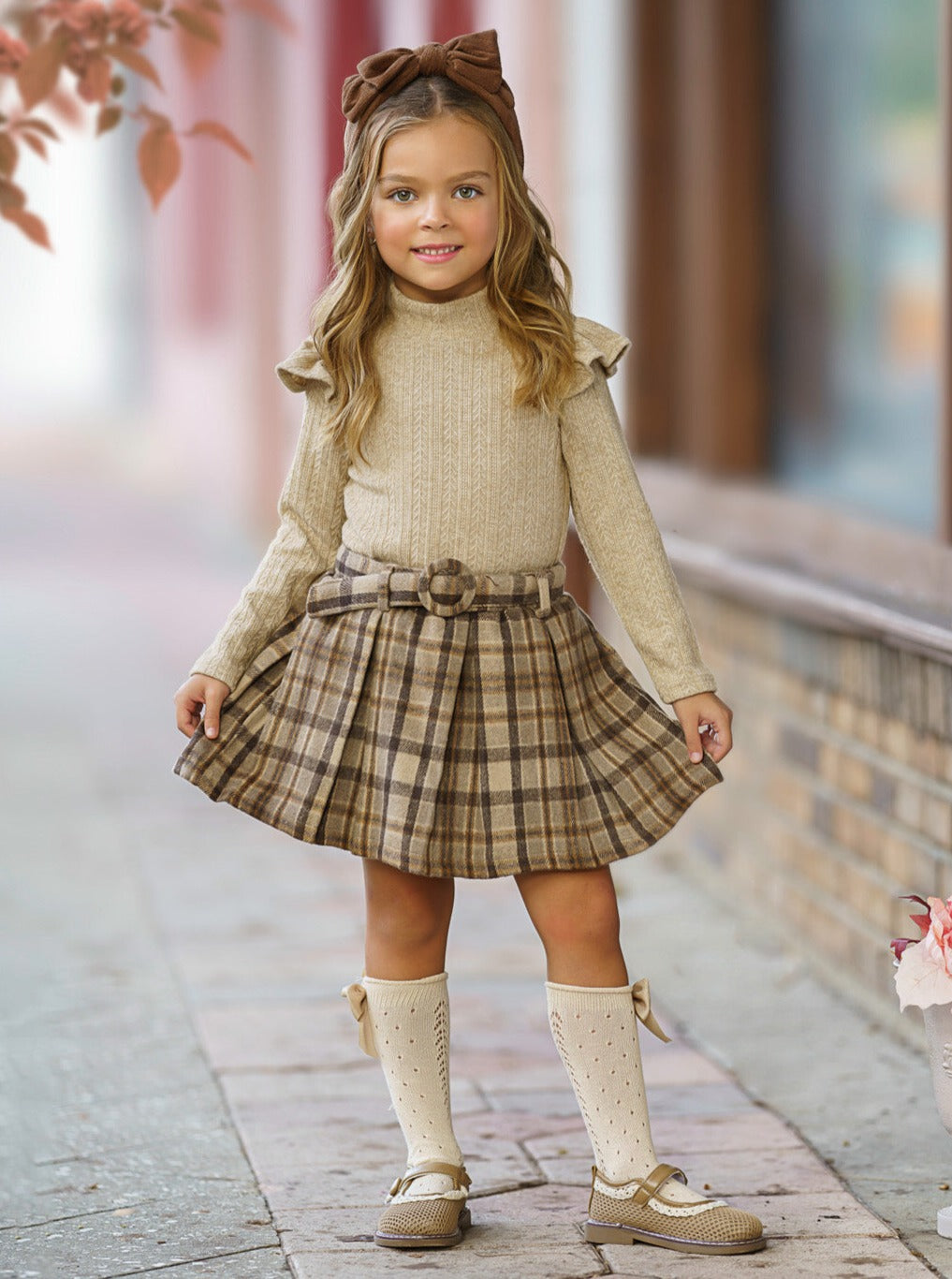 Mia Belle Girls Plaid Skirt Set & Beret | Toddler Girls Clothing Sale