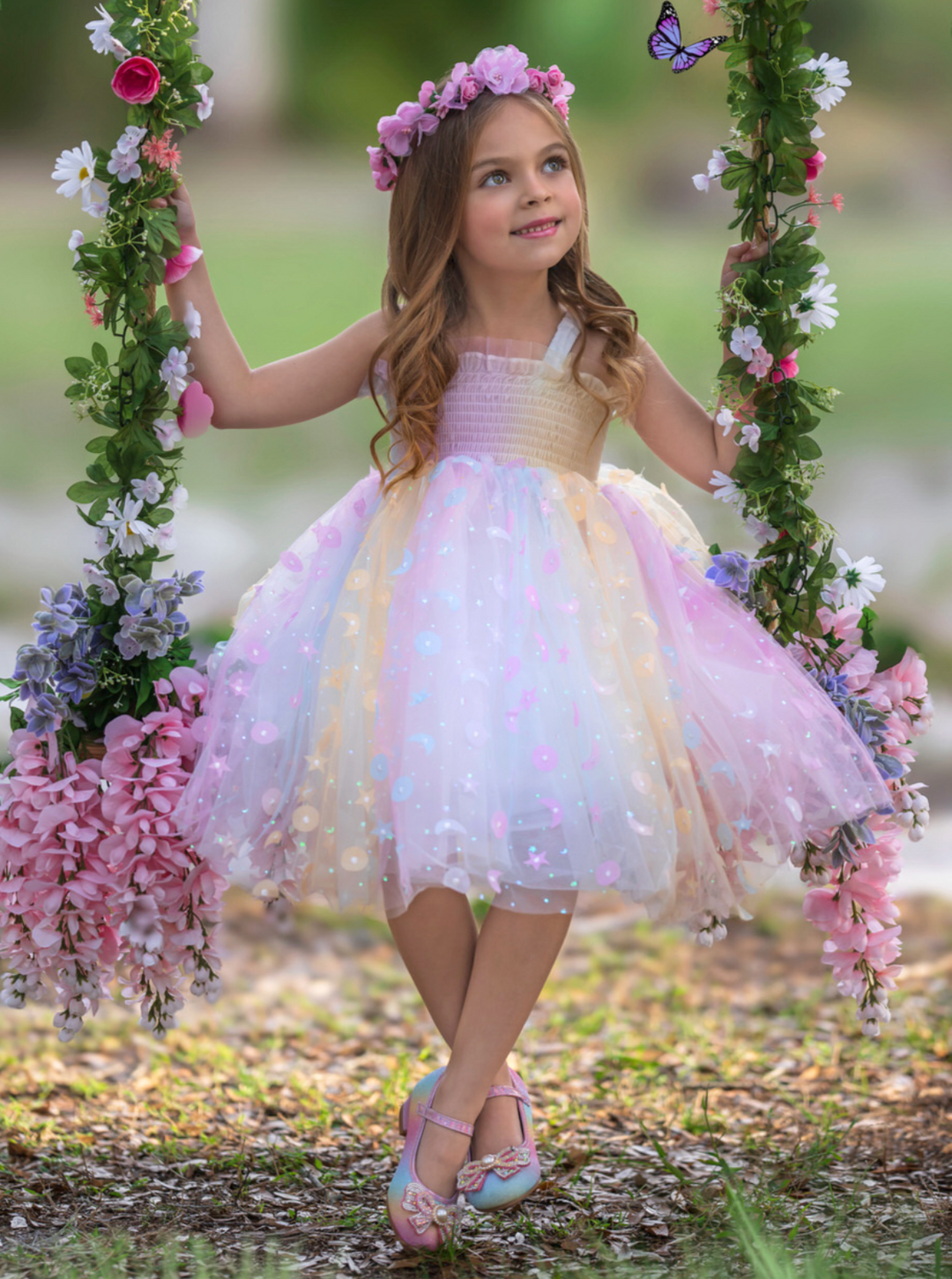 Girls Summer Dresses | Butterfly Wing Smocked Dress | Mia Belle Girls