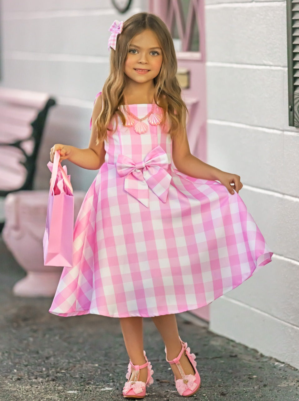 Mia Belle Mommy & Me Barbie Inspired Pink Gingham Dress Costumes