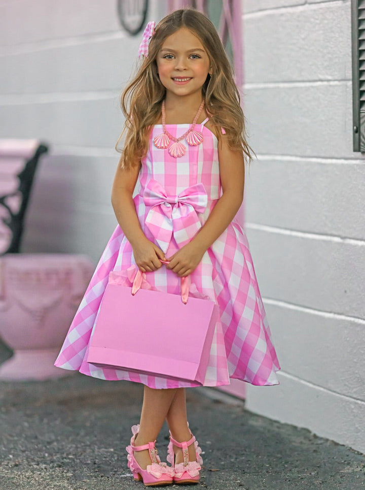 Mia Belle Mommy & Me Barbie Inspired Pink Gingham Dress Costumes