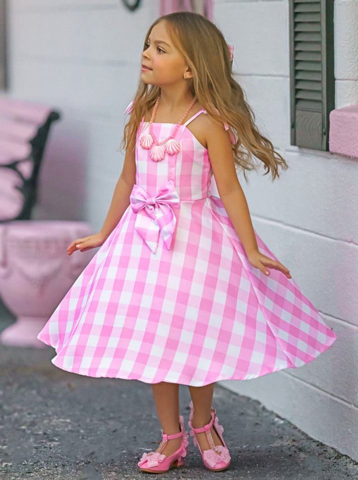 Mia Belle Mommy & Me Barbie Inspired Pink Gingham Dress Costumes