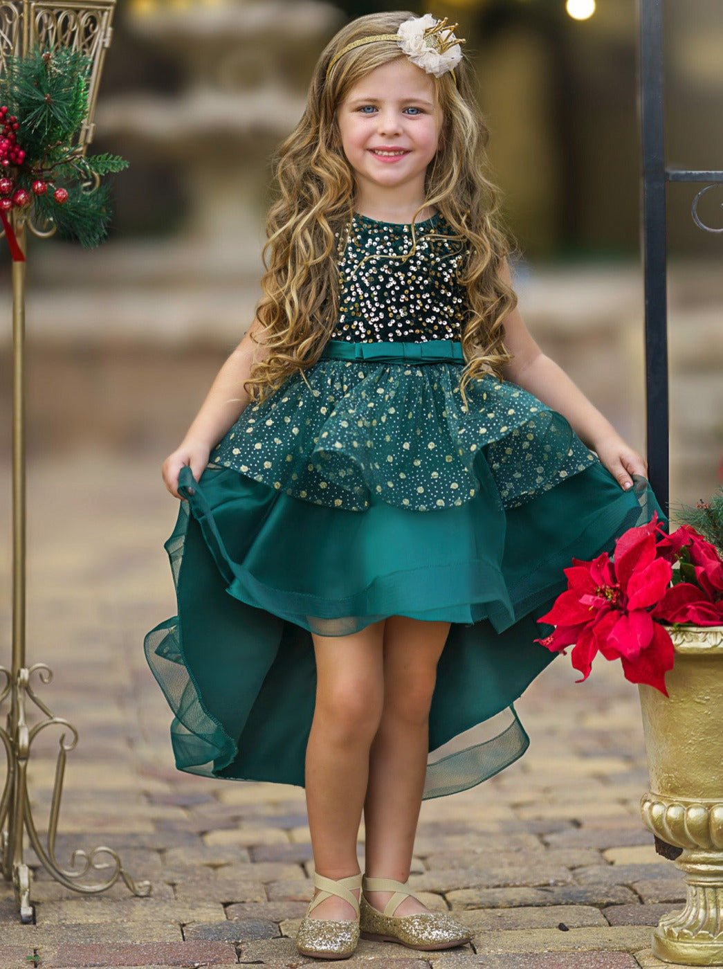 Mia Belle Girls Sequin Belted Dress | Girls Fall Formal Dress