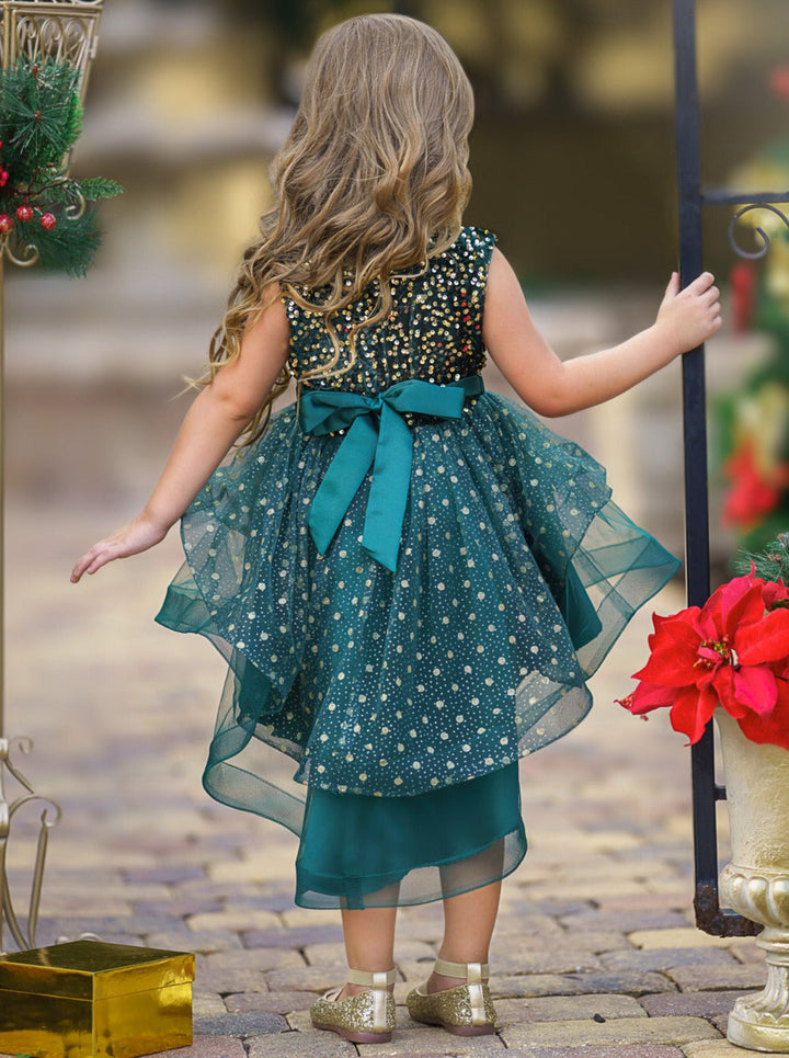 Mia Belle Girls Sequin Belted Dress | Girls Fall Formal Dress