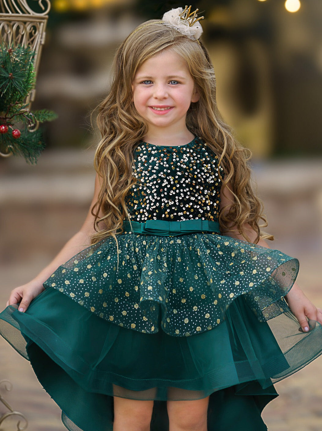 Mia Belle Girls Sequin Belted Dress | Girls Fall Formal Dress