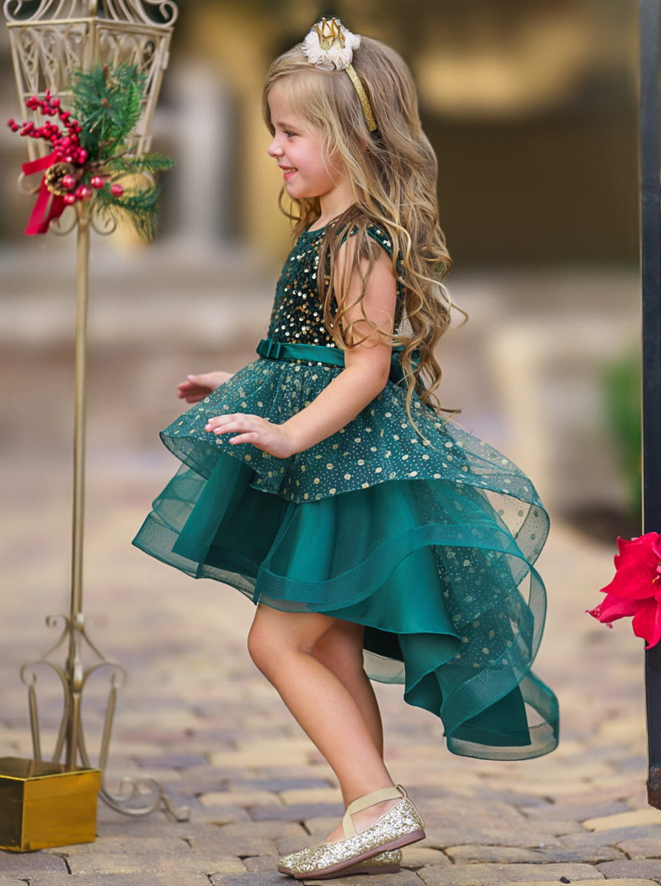 Mia Belle Girls Sequin Belted Dress | Girls Fall Formal Dress