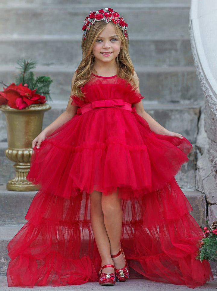 Mia Belle Girls Trailing Tulle Gown | Girls Winter Formal Dress