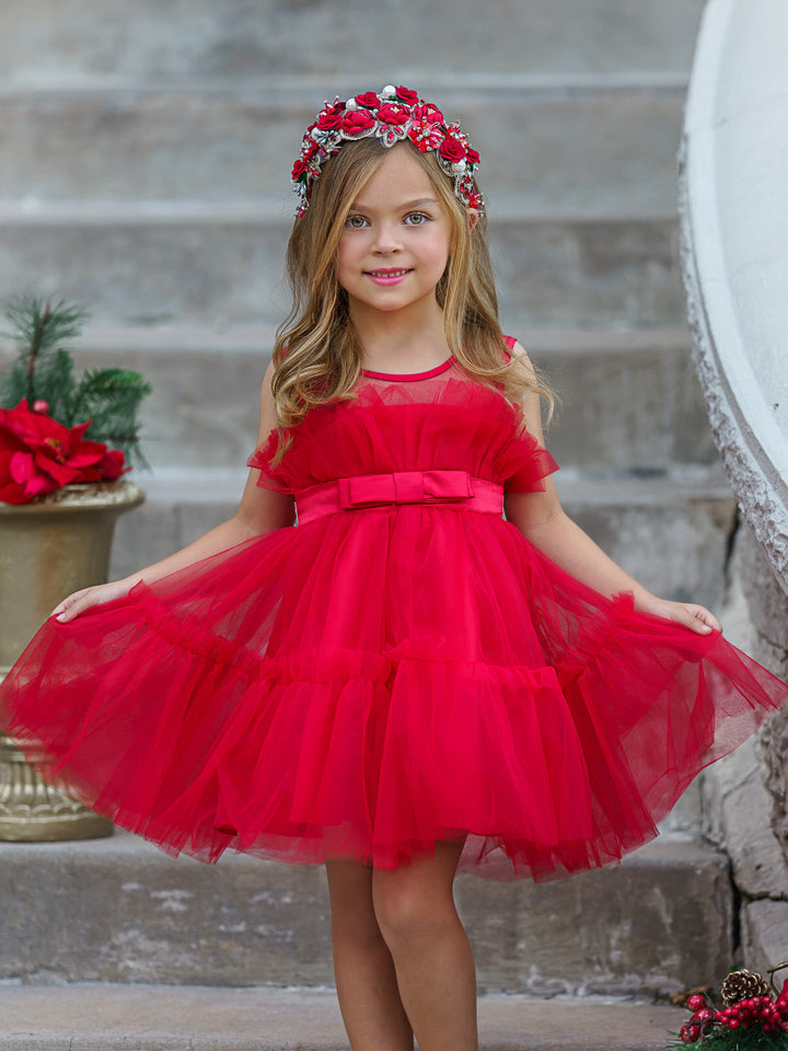 Mia Belle Girls Trailing Tulle Gown | Girls Winter Formal Dress