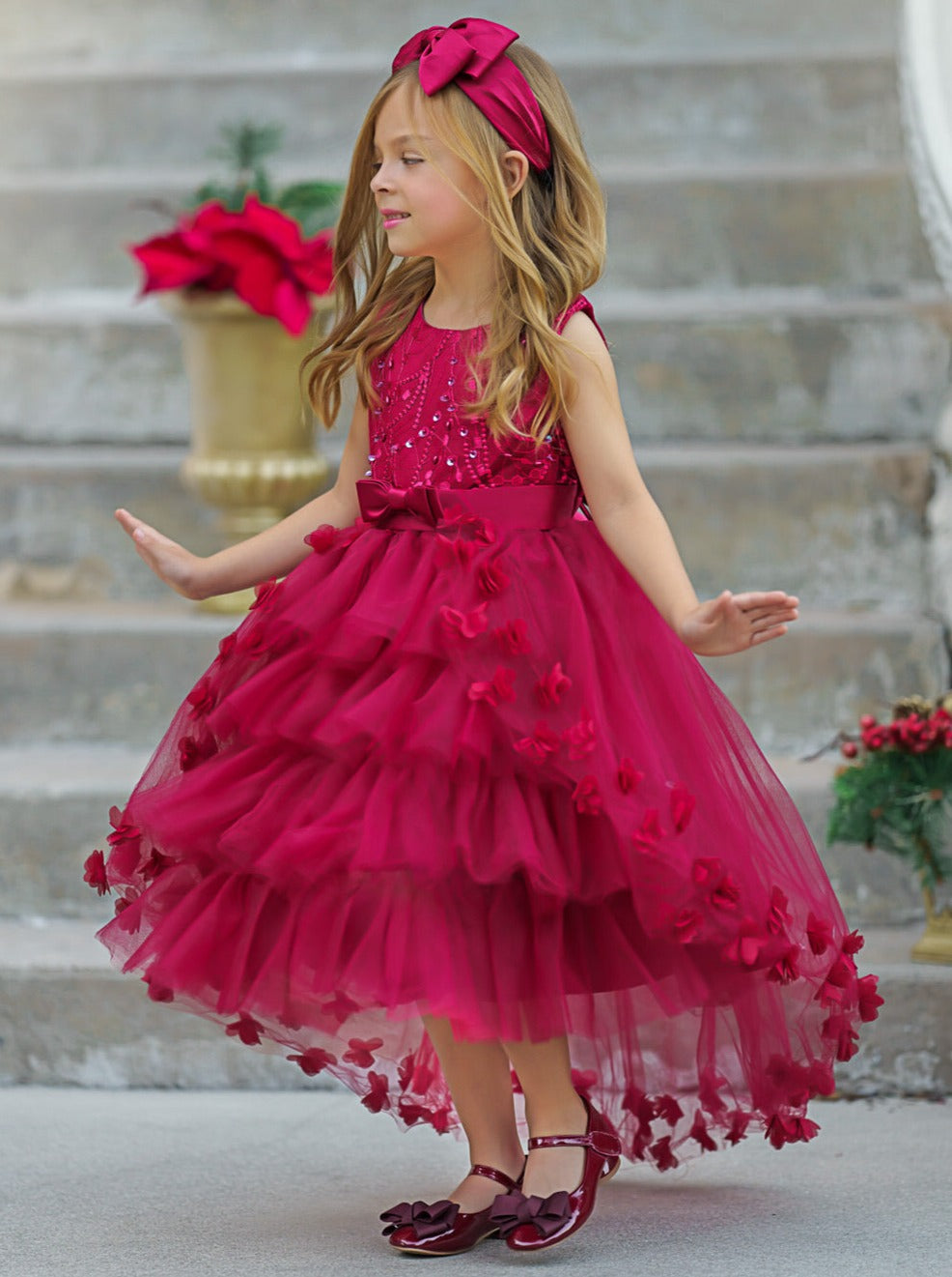 Mia Belle Girls Layered Tulle Dress | Girls Winter Formal Dress