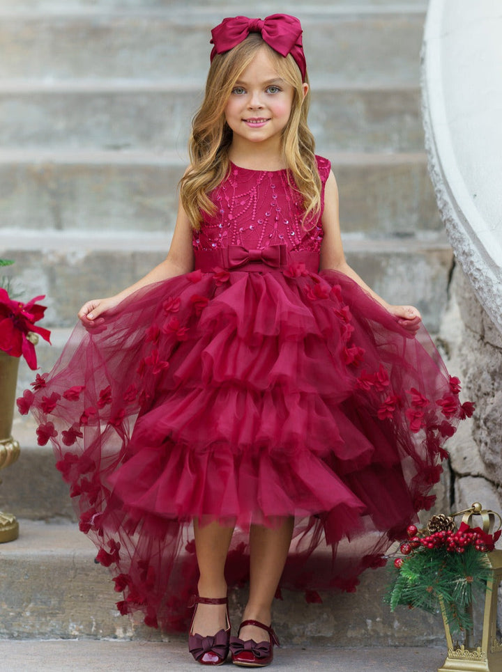 Mia Belle Girls Layered Tulle Dress | Girls Winter Formal Dress