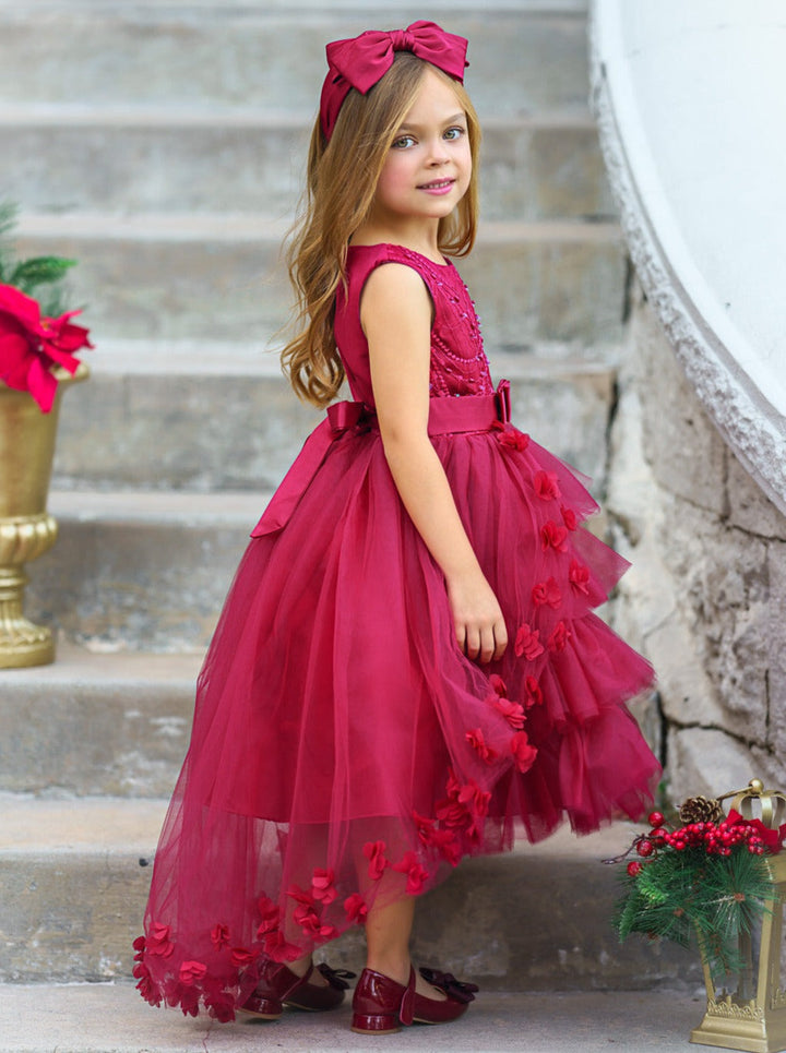 Mia Belle Girls Layered Tulle Dress | Girls Winter Formal Dress