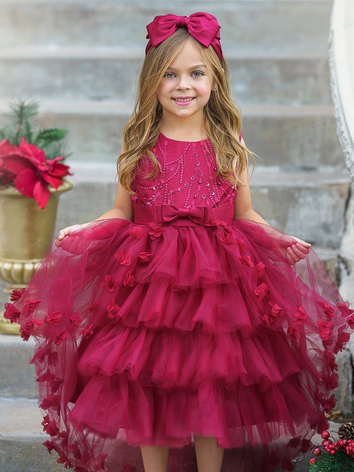 Mia Belle Girls Layered Tulle Dress | Girls Winter Formal Dress