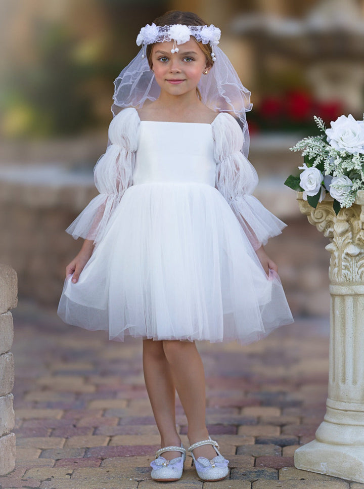 Mia Belle Girls Puff Sleeve Communion Dress | Girls Communion Dresses