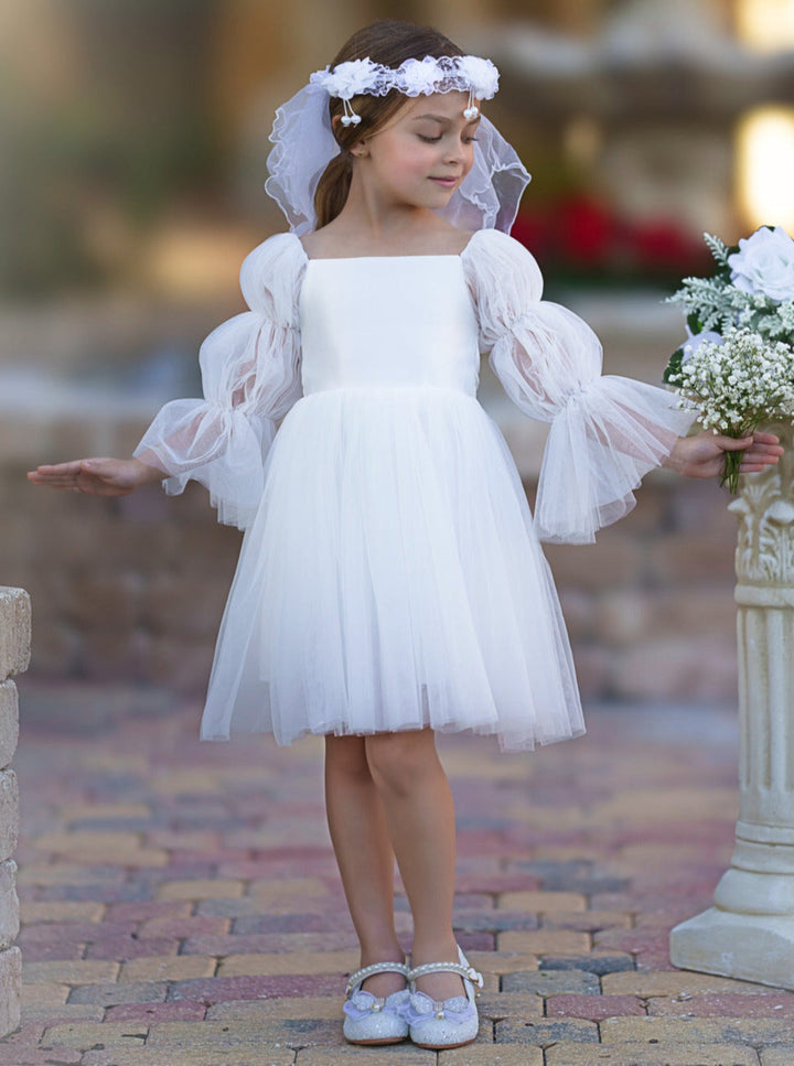 Mia Belle Girls Puff Sleeve Communion Dress | Girls Communion Dresses