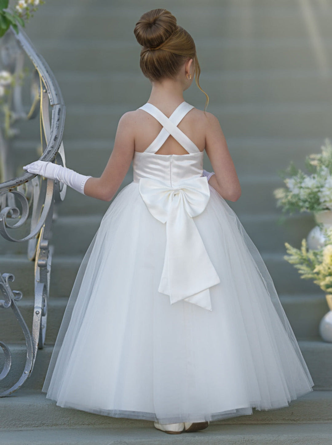 Mia Belle Girls Cross Back Tulle Gown | Girls Communion Dresses