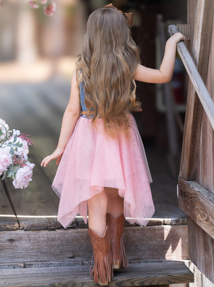 Mia Belle Girls Denim Tulle Tutu Dress | Girls Spring Dresses