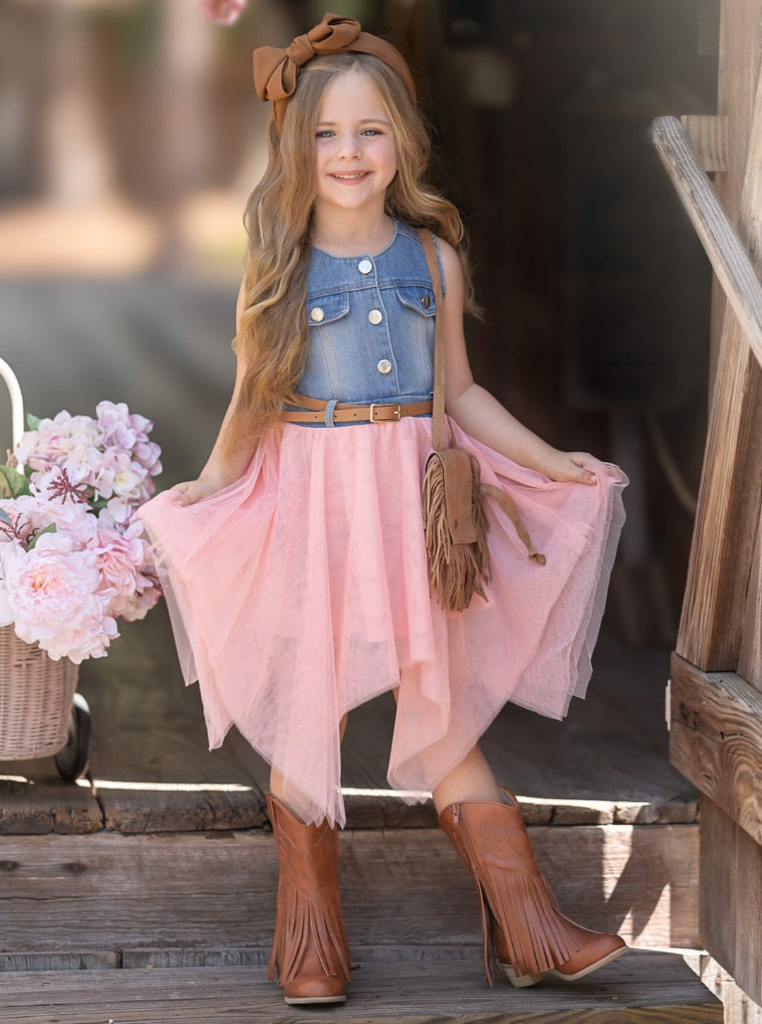 Mia Belle Girls Denim Tulle Tutu Dress | Girls Spring Dresses