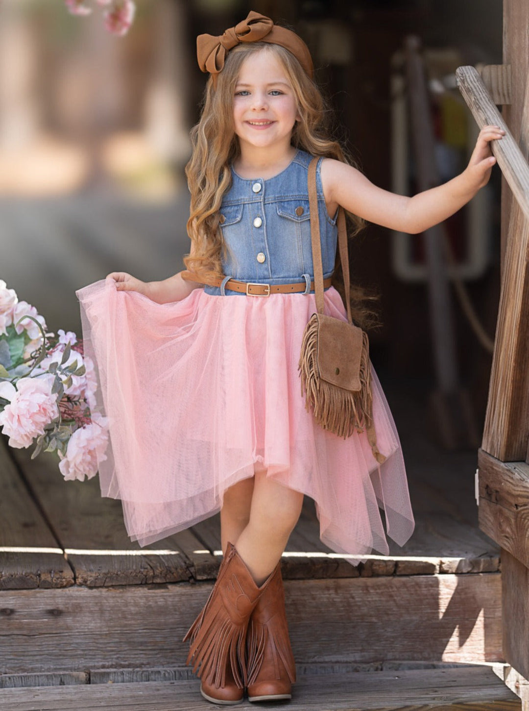 Mia Belle Girls Denim Tulle Tutu Dress | Girls Spring Dresses