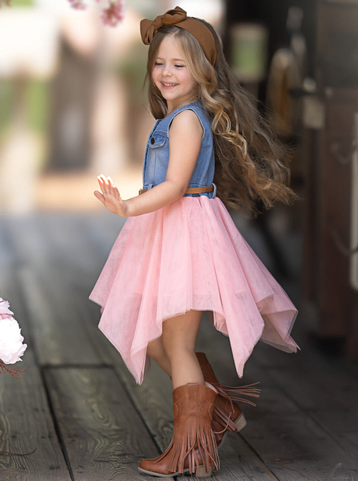 Mia Belle Girls Denim Tulle Tutu Dress | Girls Spring Dresses