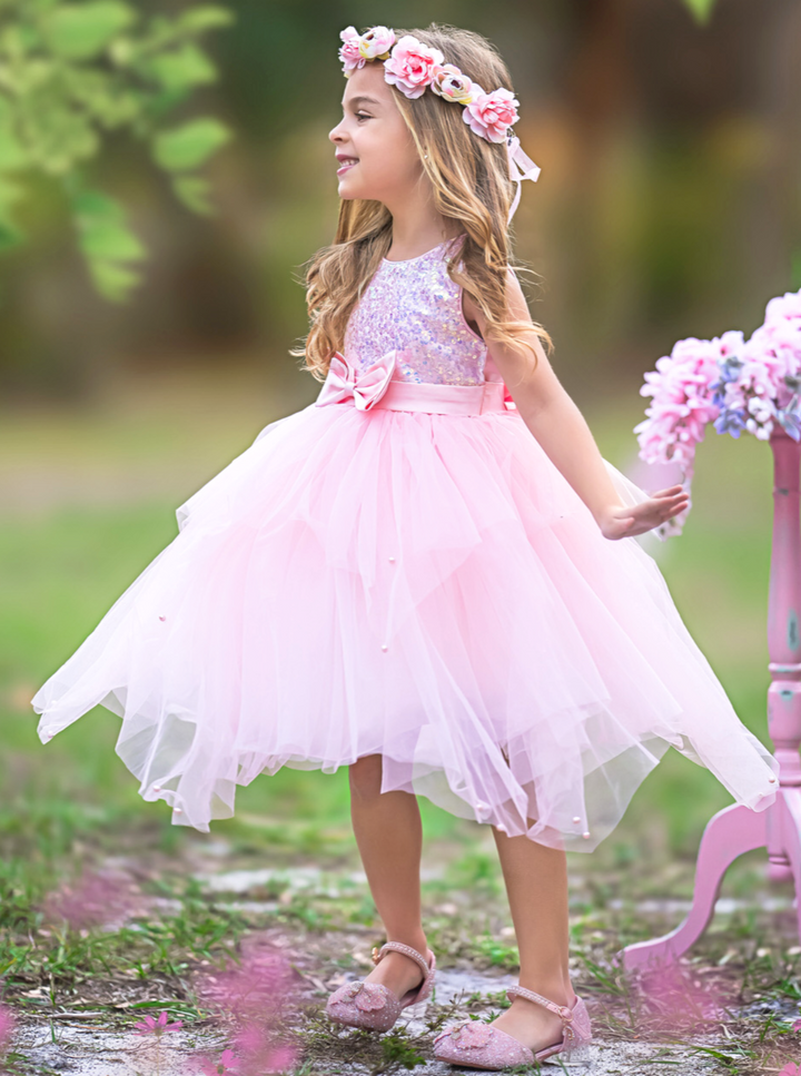 Mia Belle Girls Pastel Pink Tutu Gown | Girls Spring Formal Dresses