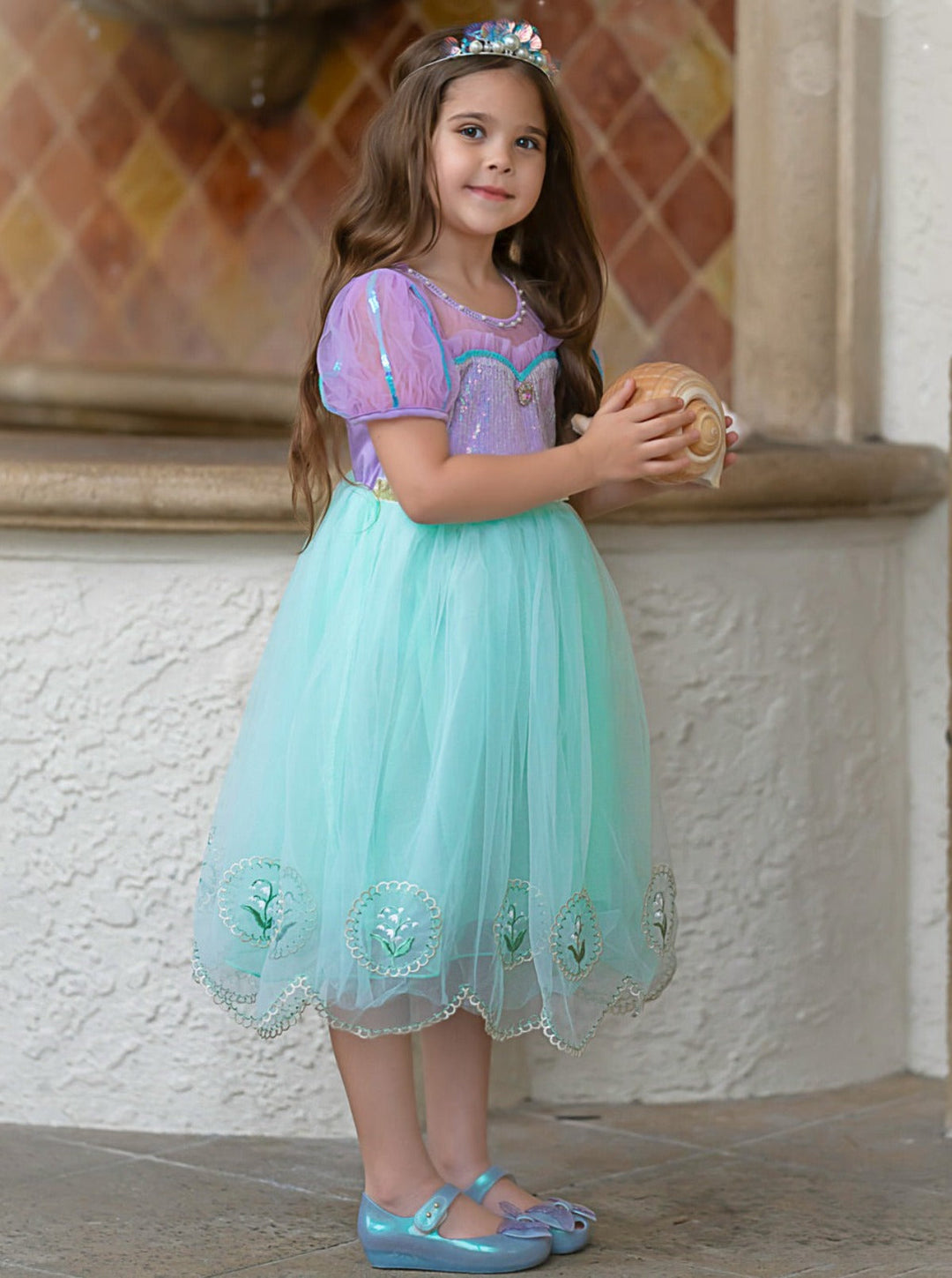 Mia Belle Girls Scallop Hem Tulle Dress | Girls Spring Formal Dresses