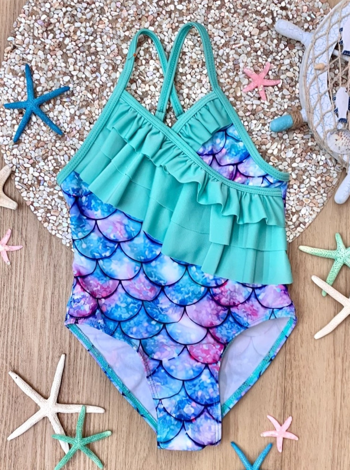 Enchanted Vacay Mermaid Print One Piece Swimsuit Mia Belle Girls