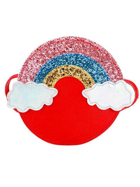 Girls Glitter Rainbow and Cloud Round Crossbody Handbag red