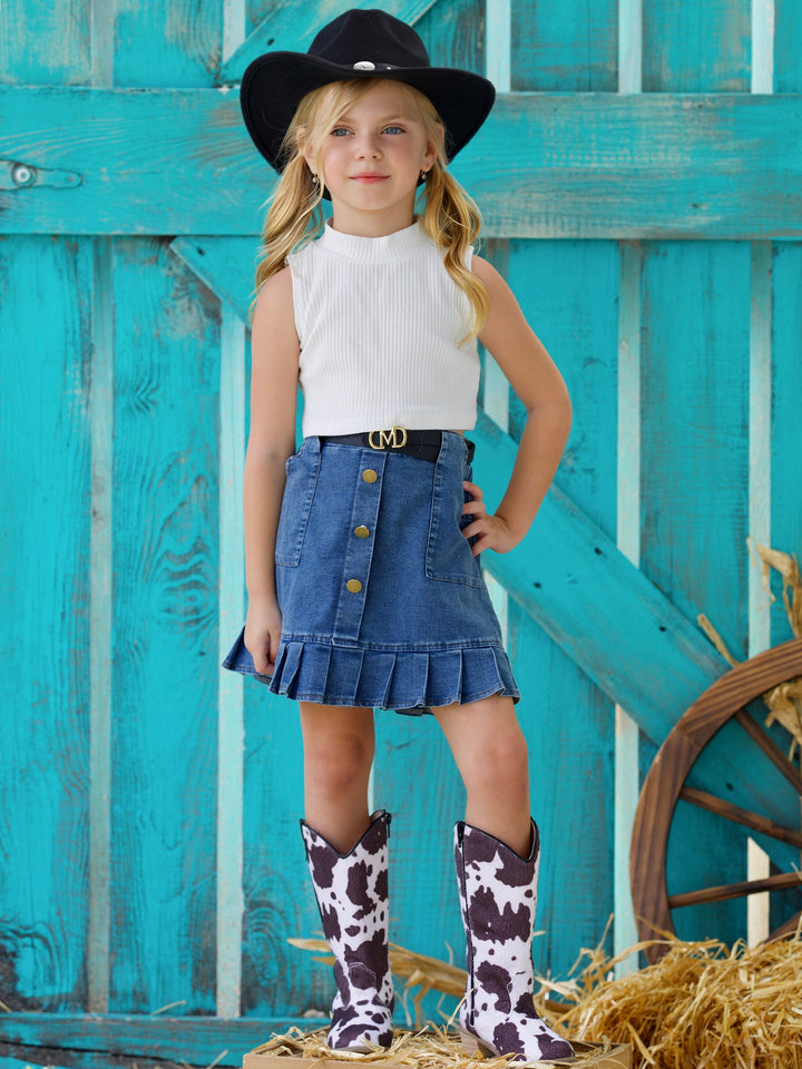 Mia Belle Girls Denim Skirt Set | Girls Summer Outfits