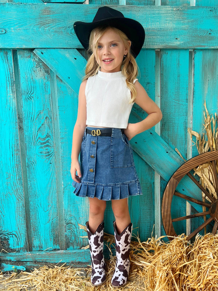 Mia Belle Girls Denim Skirt Set | Girls Summer Outfits