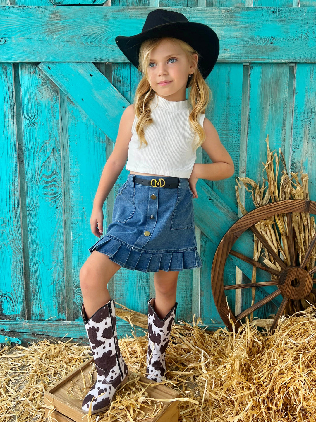 Mia Belle Girls Denim Skirt Set | Girls Summer Outfits