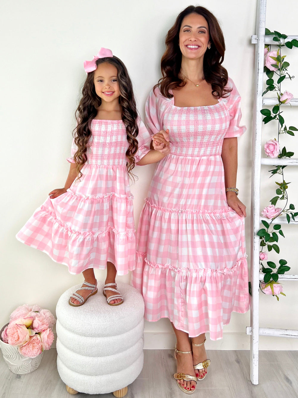 Mia Belle Girls Pink Gingham Smocked Dress | Mommy And Me Dresses