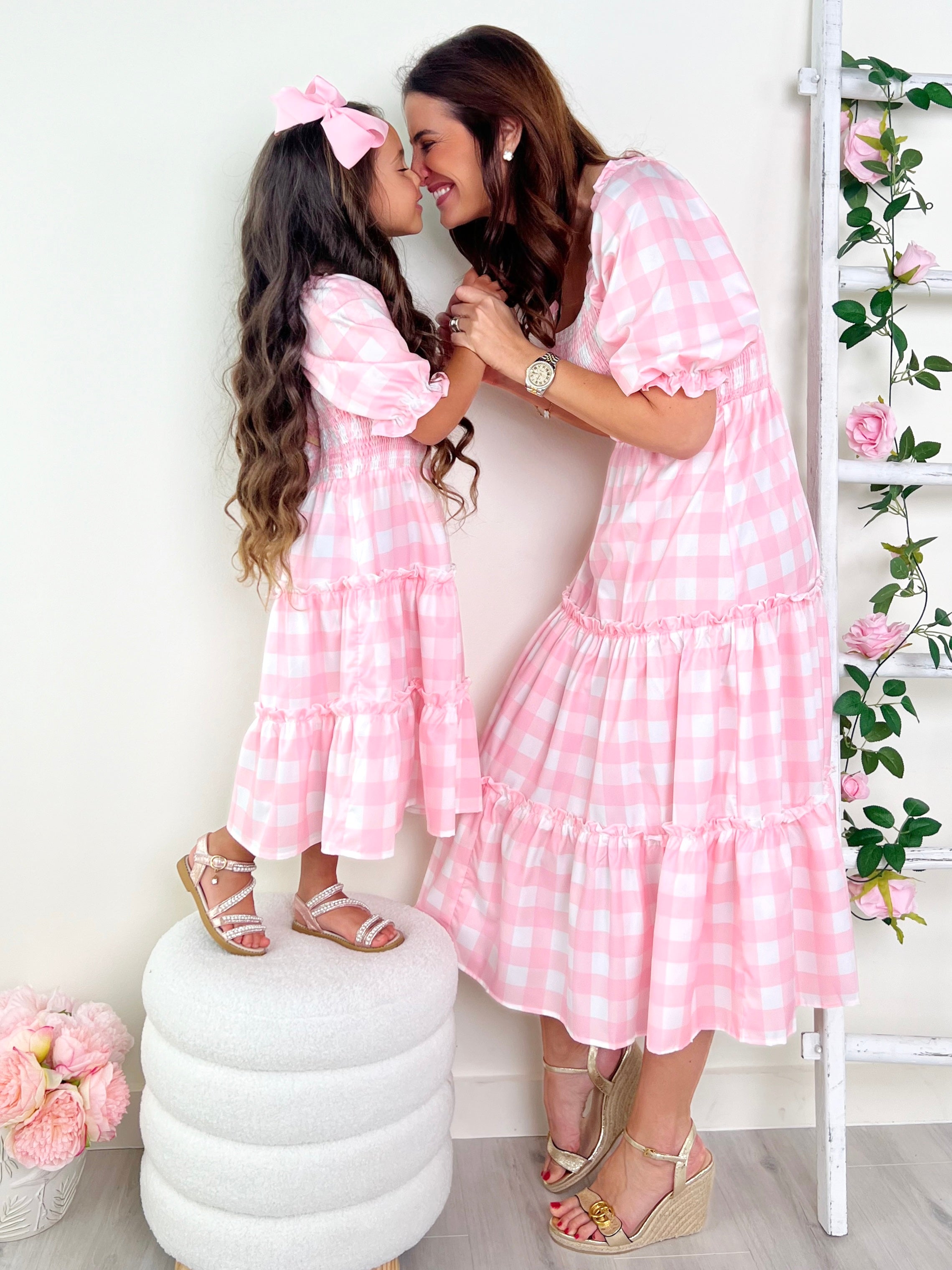 Pink mommy and me dress best sale