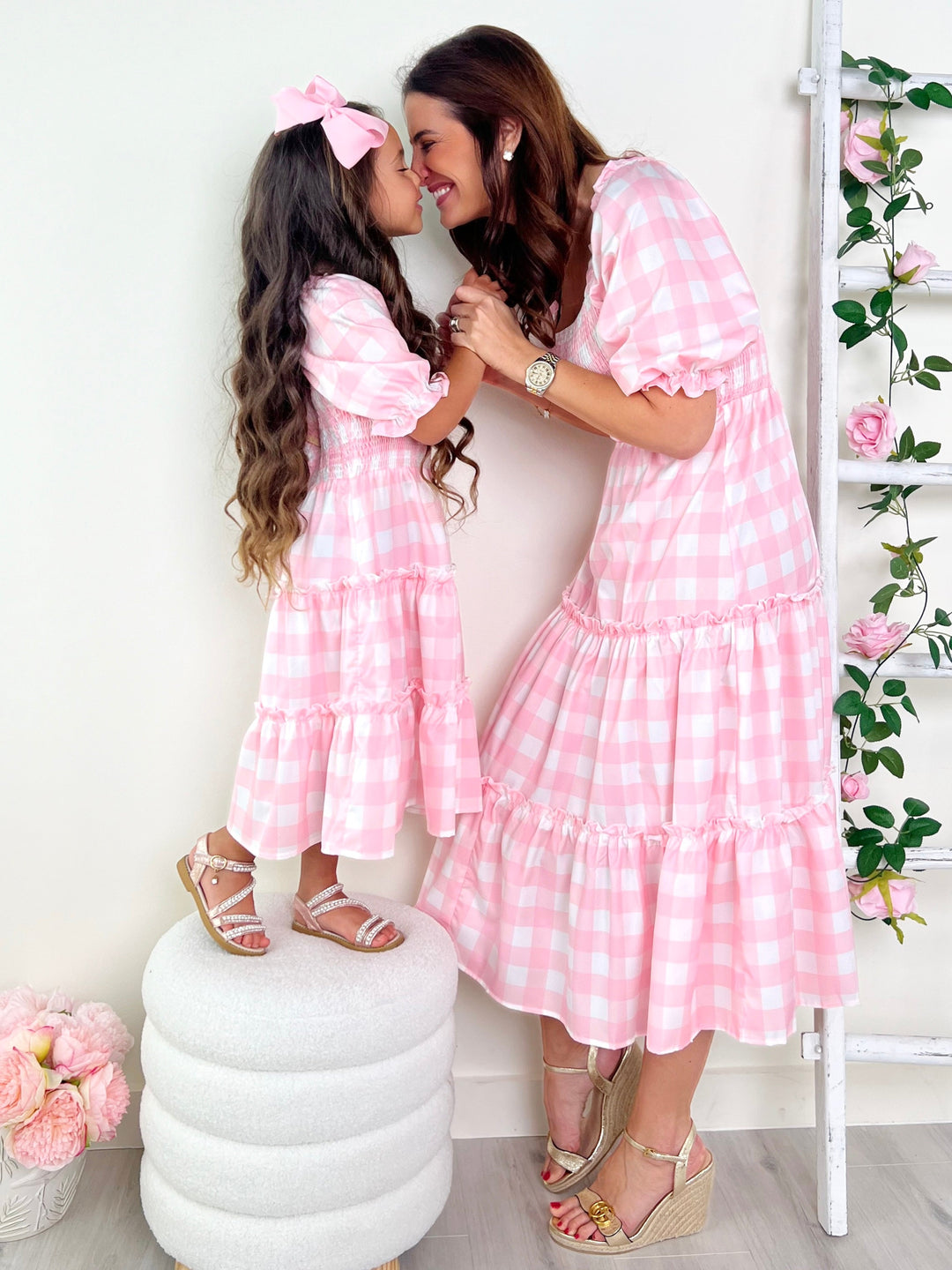 Mia Belle Girls Pink Gingham Smocked Dress | Mommy And Me Dresses