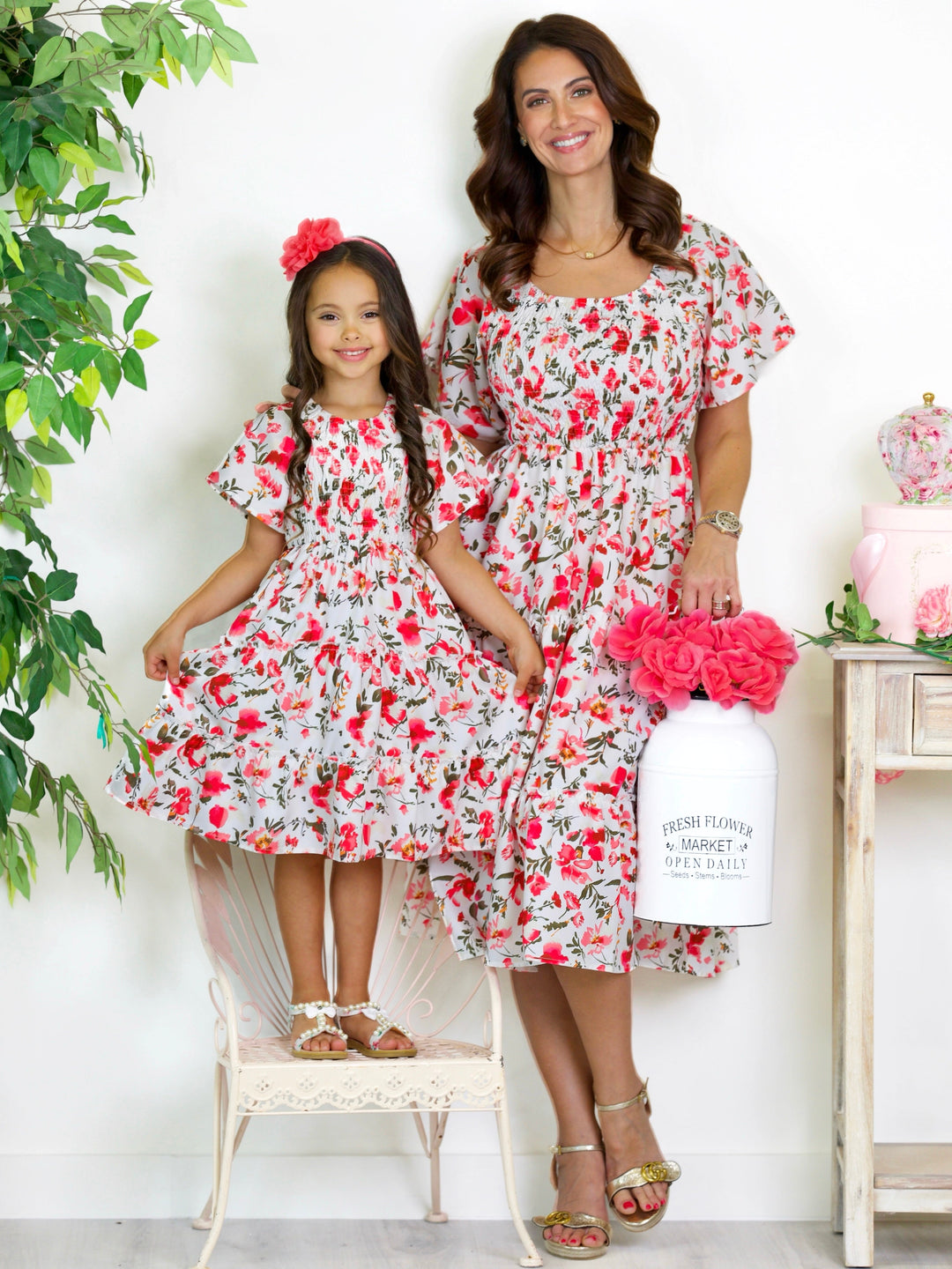 Mia Belle Girls Red Floral Smocked Dress | Mommy And Me Dresses