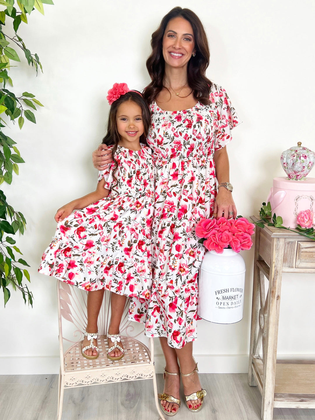 Mia Belle Girls Red Floral Smocked Dress | Mommy And Me Dresses