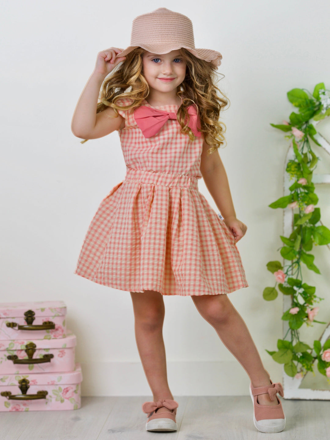 Mia Belle Girls Pink Gingham Top And Skirt Set | Girls Spring Outfits