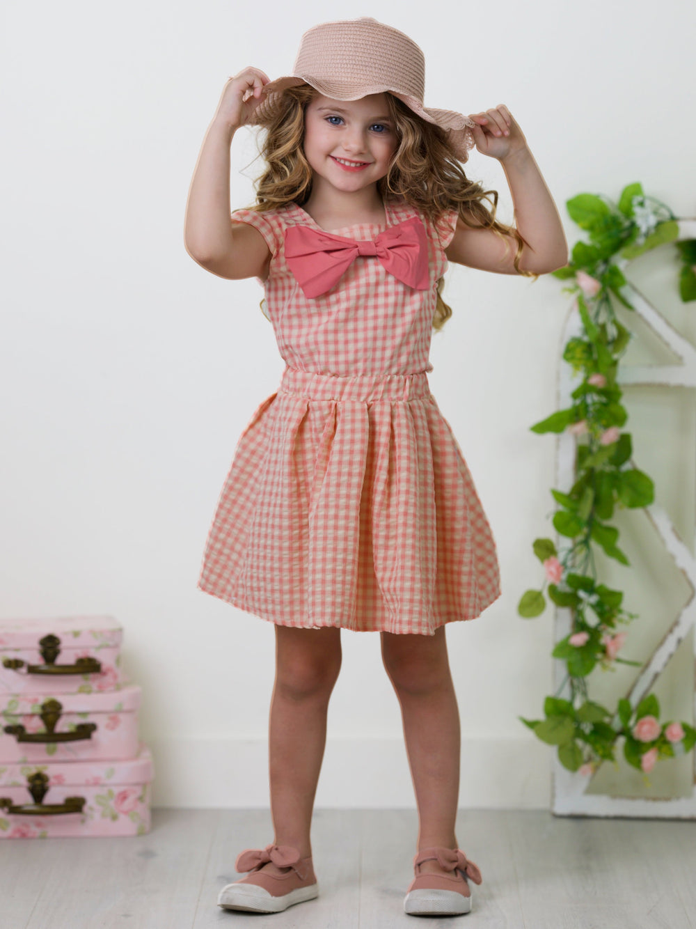 Mia Belle Girls Pink Gingham Top And Skirt Set | Girls Spring Outfits