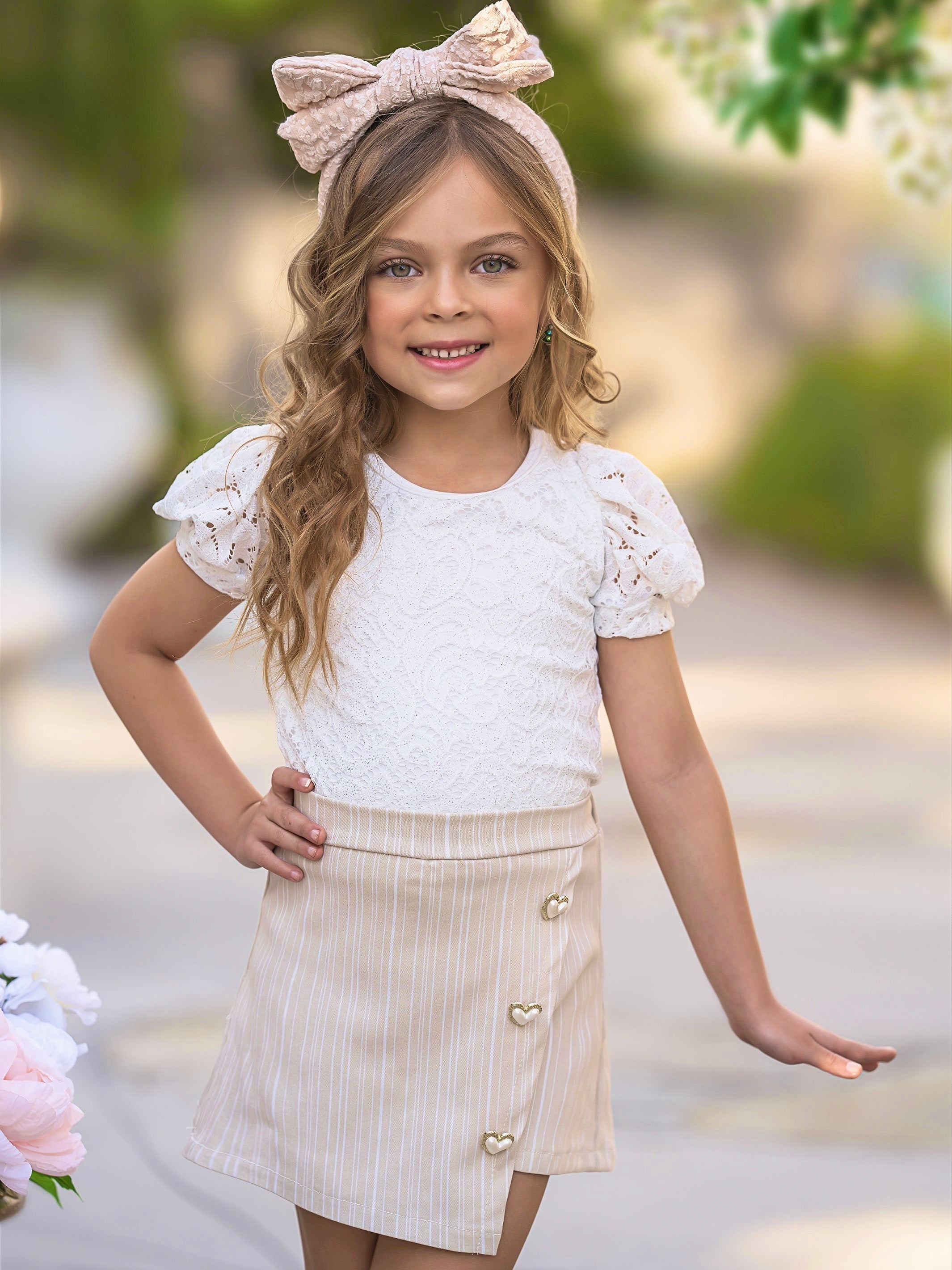 Mia Belle Girls Lace Top And Skort Set | Girls Spring Outfits