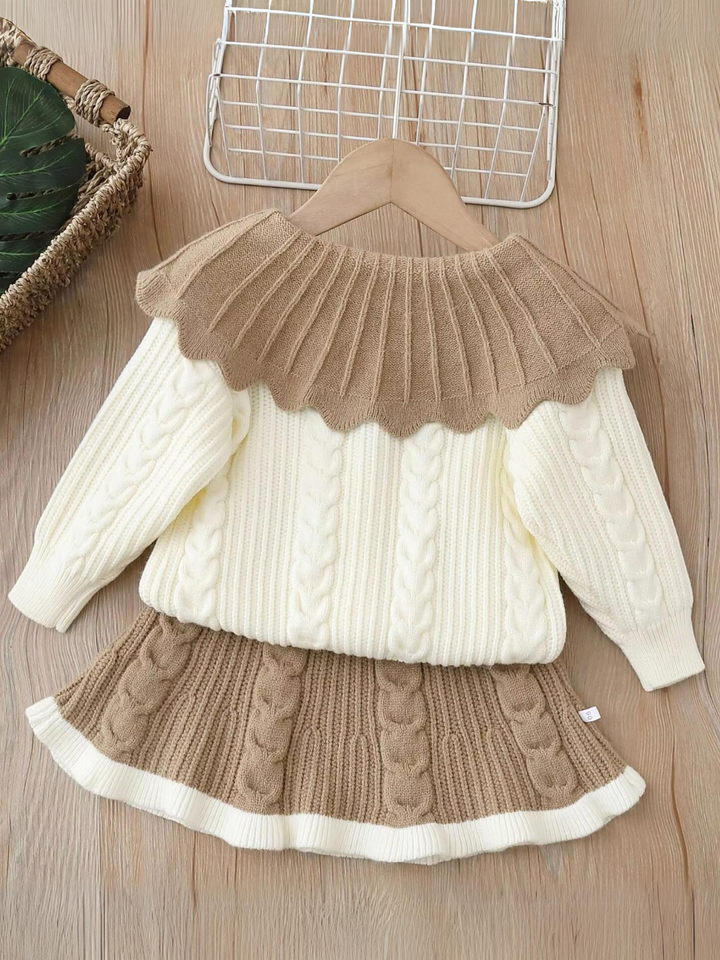 Elegant 2-Piece Knitted Skirt and Long Sleeve Sweater Set