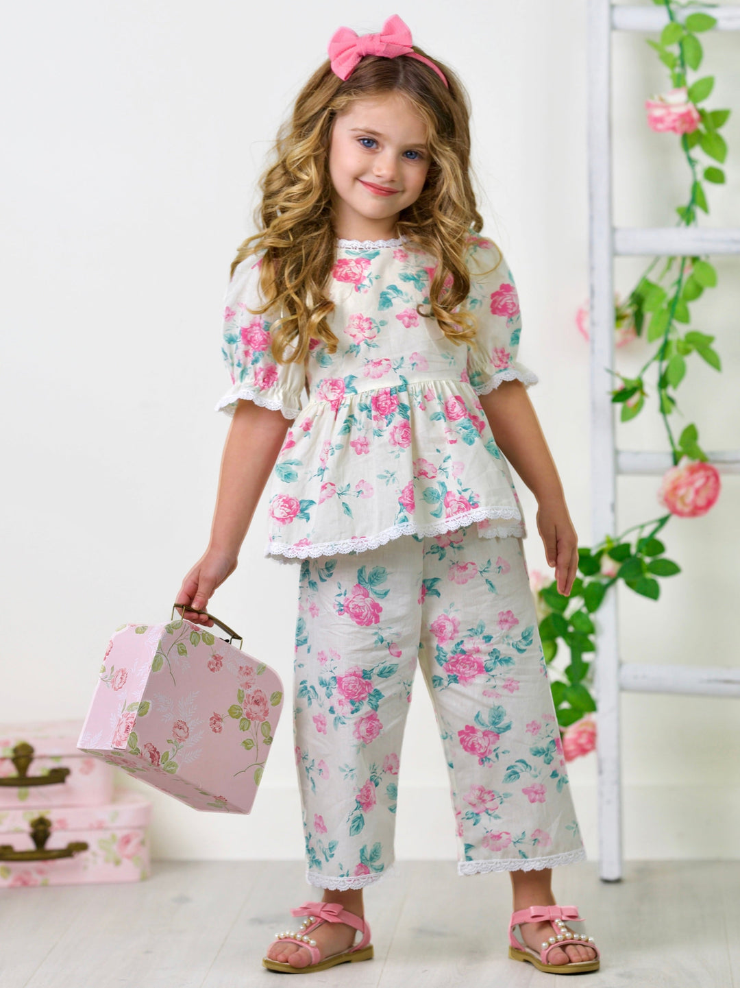 Mia Belle Girls Floral Wide Leg Pants Set | Girls Spring Outfits